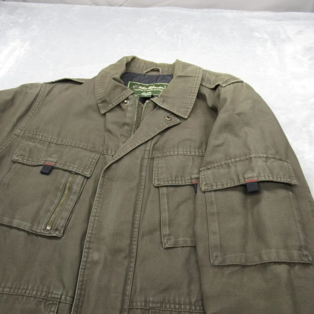 Eddie Bauer Field Jacket Mens Small Green Canvas Quilted Removable Utility Panel - Picture 3 of 16